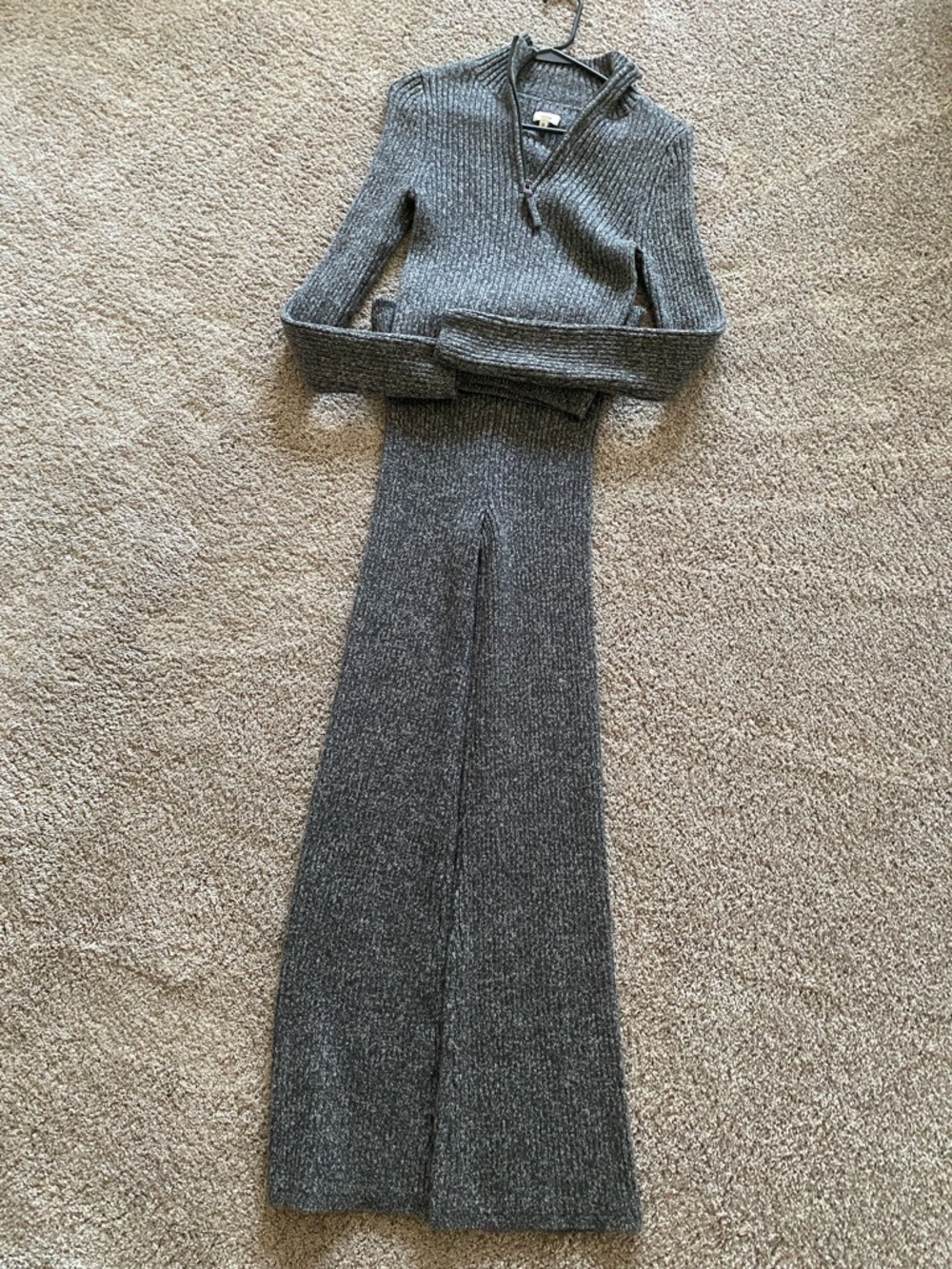 aerie Ribbed Knit Wide-Leg Pants Set - Gray